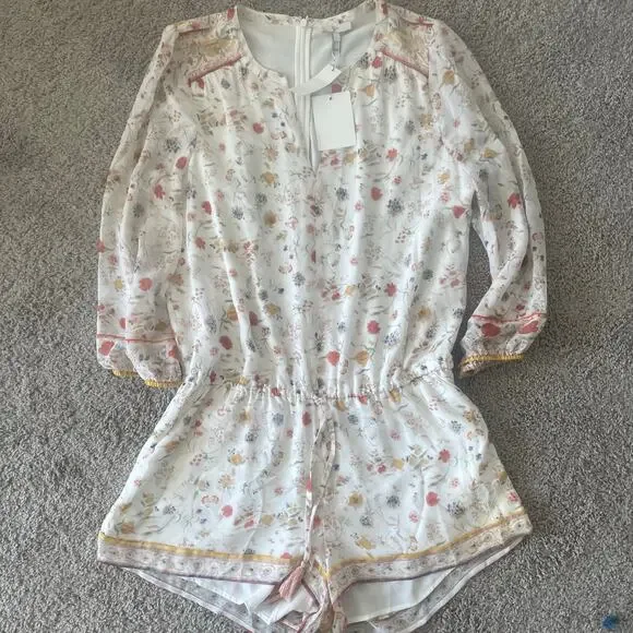NWT Joie "Weldon" Silk Romper in ivory floral print sz L - Picture 13 of 16